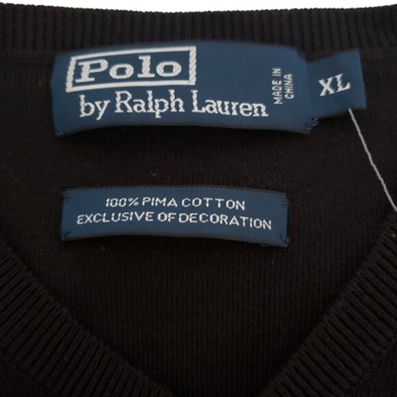 NEW Polo Ralph Lauren Pima Cotton Sweater! Black With Purple Polo Player  V Neck - Picture 4 of 4